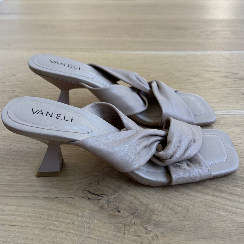 Vaneli Taupe Knotted Heeled Sandals